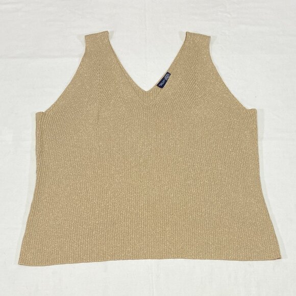 Venezia Jeans Co Gold Metallic Rib Knit Tank Sleeveless V-Neck Shimmer Top Lurex - Picture 7 of 12